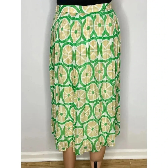 ModCloth Stroke of Genial Retro Pleated Midi Skirt size L Citrus Print Green - Picture 5 of 9